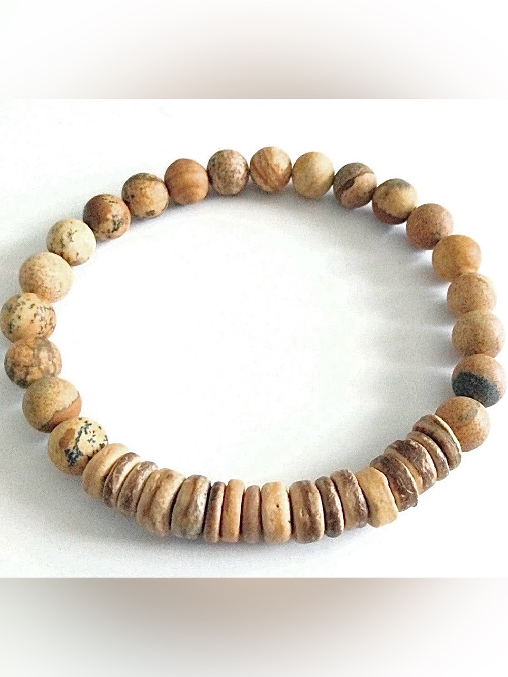 Natural Jasper Beaded Stretch Bracelet in Beige-Brown